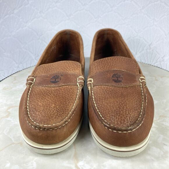 Timberland Penny Loafers Womens 10 Brown Leather Classic Nautical Slip On Shoes - Picture 3 of 12